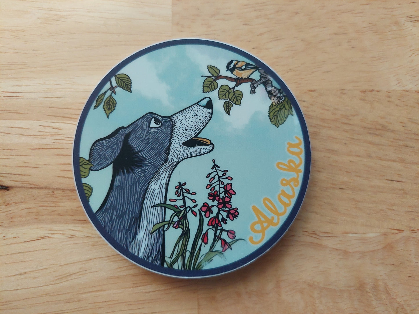 Dog and Chickadee sticker