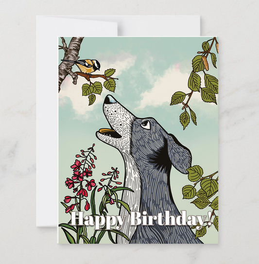 Chickadee and Dog Happy Birthday
