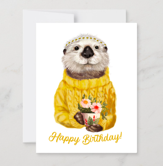 Yellow Otter Happy Birthday
