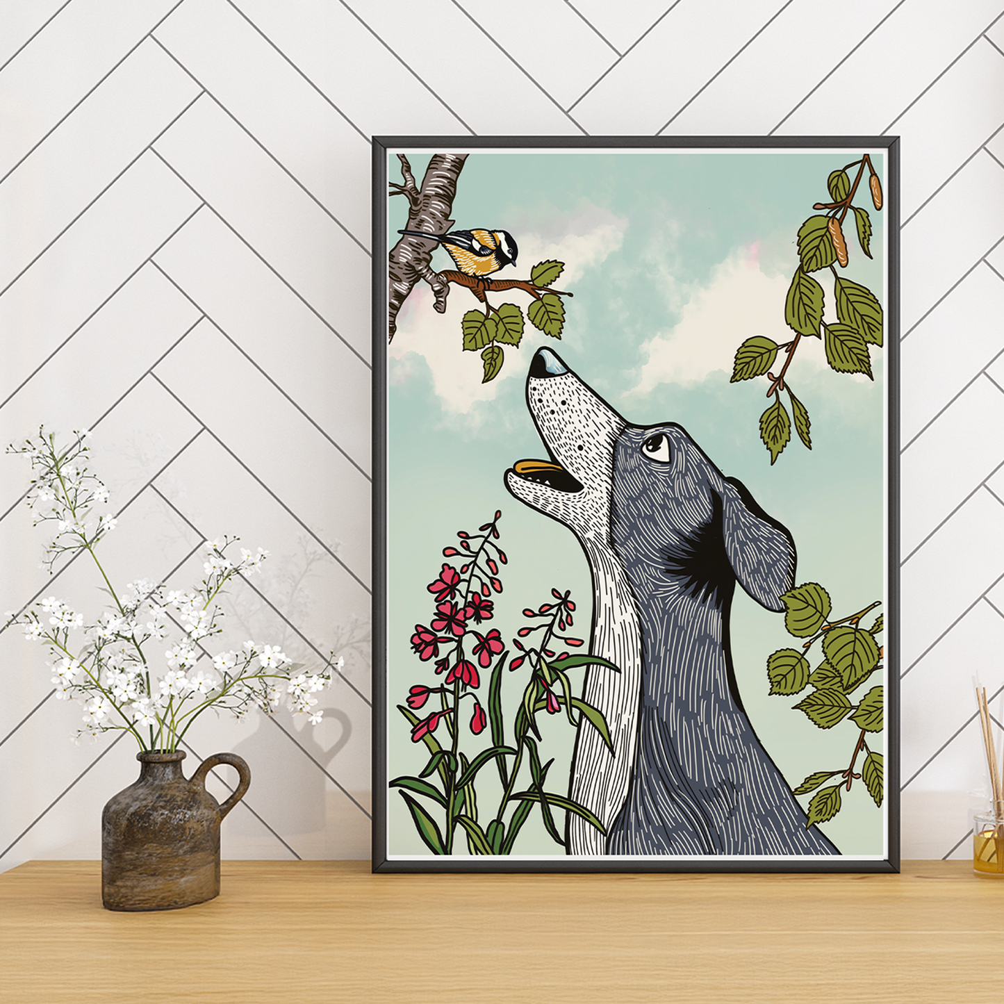 Dog and Chickadee