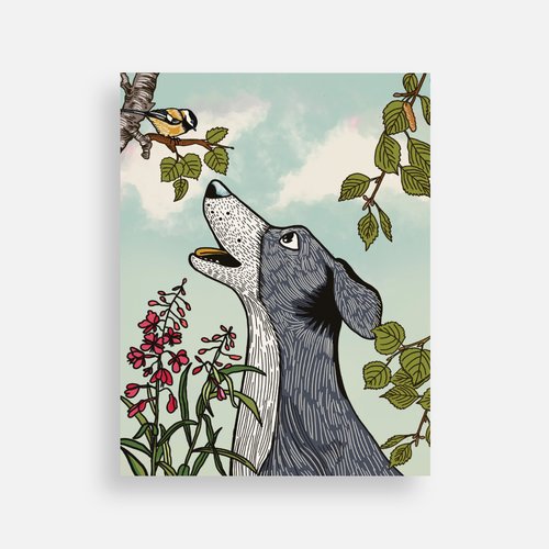 Dog and Chickedee Postcard